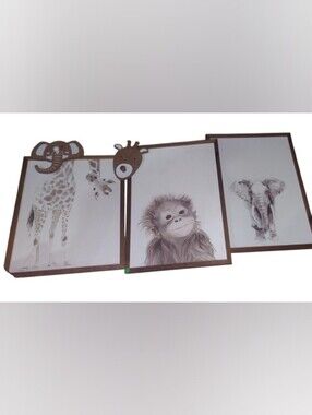 Safari Animal Triptych Baby Nursery Wall Art